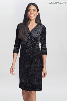 Gina Bacconi Shannon Velvet Wrap Knot Black Dress (K79999) | NT$10,260