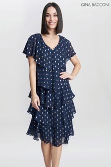 Gina Bacconi Blue Sybil Foil Print Tier Dress (K80001) | ₪ 1,106