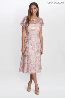 Gina Bacconi Pink Davina Embroidered A Line Dress (K80008) | $637