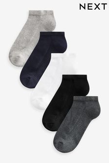 Black/Grey/White Texture 5 Pack Pattern Footbed Trainers Socks (K80023) | LEI 73
