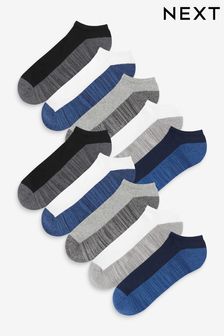 Black/White/Grey 10 Pack Cushioned Trainers Socks (K80026) | SGD 39