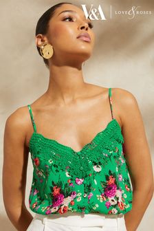 V&A | Love & Roses Green Petite Lace Trim Camisole (K80036) | OMR16