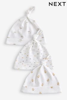 White Delicate Character Baby Tie Top Hats 3 Pack (0-12mths) (K80220) | €6