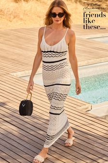 Friends Like These Ivory White Stripe Crochet Cami Maxi Dress (K80399) | OMR25