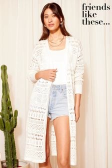 Friends Like These White Petite Crochet Maxi Cardigan (K80442) | AED233