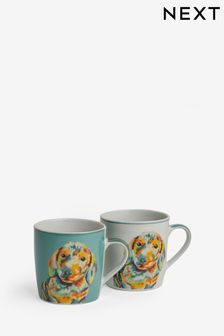 Set of 2 Teal Blue Sausage Dog Mugs (K80447) | 16 €