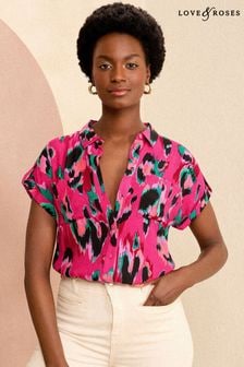 Love & Roses Pink Roll Sleeve Utility Shirt (K80464) | $60