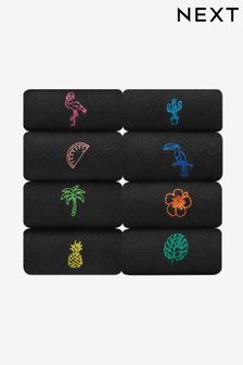 Fun Black Embroidered Socks 8 Pack