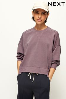 Violett - Sweatshirt mit Rundhalsausschnitt, Waschung und grobem Saum (K80510) | 41 €