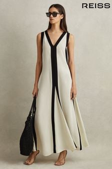 Black/Cream - Reiss Rae Colourblock Maxi Dress (K80543) | BGN785