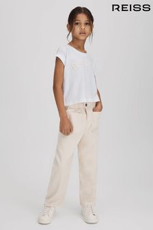 Reiss White Taya Junior Textured Motif Cotton Crew Neck T-Shirt (K80562) | HK$259