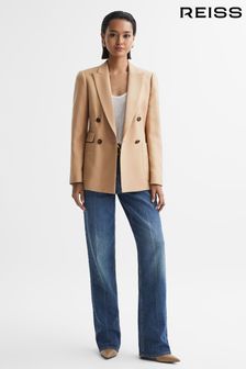 Reiss Light Camel Larsson Petite Double Breasted Twill Blazer (K80581) | AED2,146