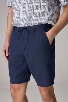 Navy Signature Linen Shorts (K80755) | $54