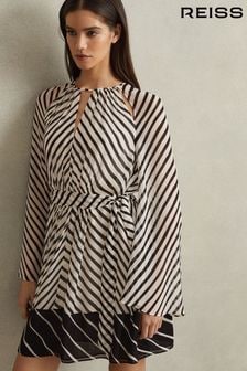 Reiss Black/Neutral Minty Striped Cut-Out Mini Dress (K80818) | SGD 546