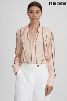 Reiss Nude Mia Contrast Trim Ruffle Blouse (K80821) | AED1,138