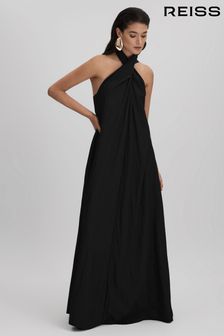 Reiss Black Phoebe Taffeta Halter Neck Maxi Dress (K80822) | kr5,431