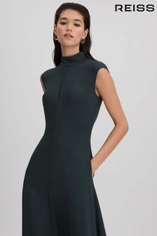 Reiss Dark Green Libby Petite Fitted Asymmetric Midi Dress (K80826) | €331