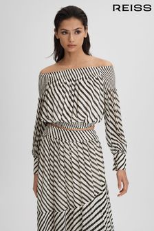 Reiss Lea Striped Bardot Cropped Top