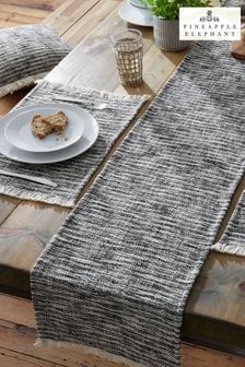 Pineapple Elephant Black Textured Frayed Edge 100% Cotton Table Runner (K80867) | SGD 29