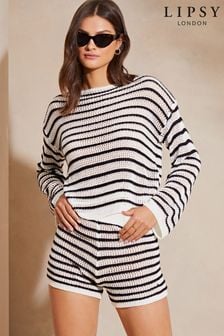 Lipsy Mono Stripe Knitted Crochet Beach Shorts (K80937) | $42