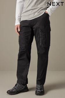 Black Straight Fit Zip Detail Stretch Cargo Trousers (K80946) | $70