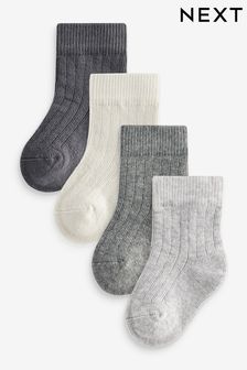 Grey Baby Socks 4 Pack (0mths-2yrs) (K80966) | AED24