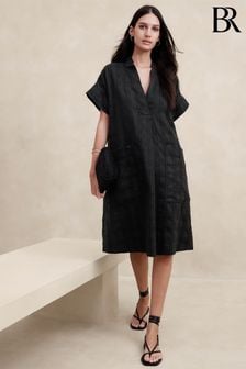 Banana Republic Black Laurel Linen Cotton Utility Dress (K80975) | kr1,558