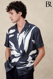 Navy Blue Print - Banana Republic Lyam Silk Resort Shirt (K81022) | kr3 200