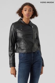 VERO MODA Black Faux Fur Leather Biker Jacket (K81134) | kr519