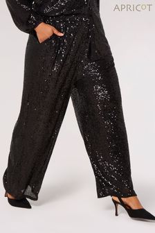Apricot Black Sequin Palazzo Trousers (K81136) | $96