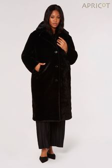Apricot Black Longline Soft Faux Fur Coat (K81153) | €56