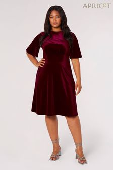 Apricot Red Velvet Flare Midi Dress (K81156) | KRW74,700