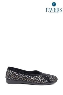 Pavers Floral Fleece Lined Black Slippers (K81290) | $61