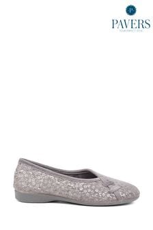 Pavers Grey Floral Fleece Lined Slippers (K81300) | kr400