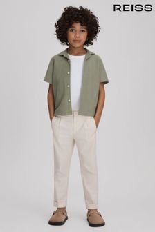 Reiss Pistachio Gerrard Junior Textured Cotton Cuban Collar Shirt (K81423) | SGD 77