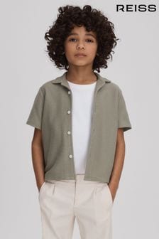 Reiss Pistachio Gerrard Senior Textured Cotton Cuban Collar Shirt (K81425) | SGD 88