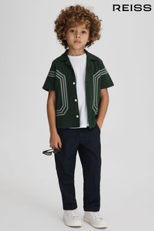Reiss Green Arlington Senior Cotton Embroidered Cuban Collar Shirt (K81434) | OMR24