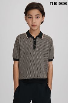 Reiss Hunting Green Brunswick Junior Geometric Design Knitted Polo Shirt (K81447) | OMR29