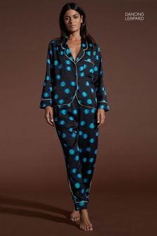 Polka Dot Blue - Dancing Leopard Cosmos Satin Long Leg Pyjama Set (K81451) | €40