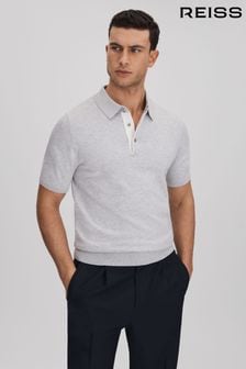 Reiss Soft Grey Finch Cotton Blend Contrast Polo Shirt (K81455) | AED562
