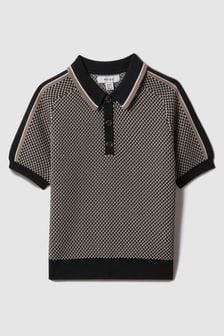 Reiss Hunting Green Brunswick Teen Geometric Design Knitted Polo Shirt (K81458) | EGP4,140