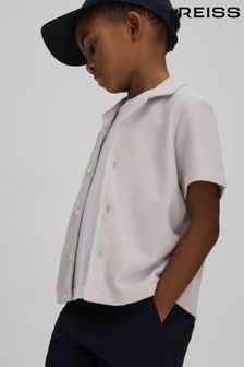 Reiss Silver Gerrard Senior Textured Cotton Cuban Collar Shirt (K81474) | $57