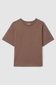 Reiss Mocha Selby Junior Oversized Cotton Crew Neck T-Shirt (K81477) | AED101
