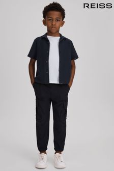 Reiss Navy Gerrard Junior Textured Cotton Cuban Collar Shirt (K81479) | $50