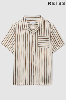 Reiss Ecru/Tobacco Rava Senior Striped Cuban Collar Shirt (K81482) | €61