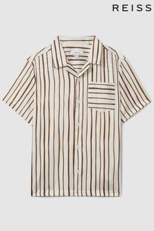 Reiss Ecru/Tobacco Rava Junior Striped Cuban Collar Shirt (K81492) | €60