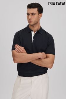 Reiss Navy Finch Cotton Blend Contrast Polo Shirt (K81504) | AED562