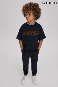Azul marino - Camiseta con motivo de cuello redondo y algodón Sands de Reiss (K81515) | 32 €