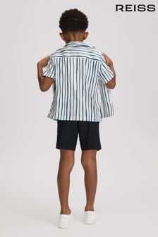 Reiss White/Blue Rava 9-13 yrs Striped Cuban Collar Shirt (K81517) | $74