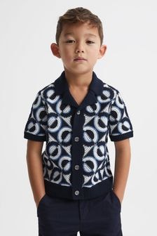 Reiss Navy Frenchie 9-13 yrs Knitted Cuban Collar Shirt (K81531) | $113